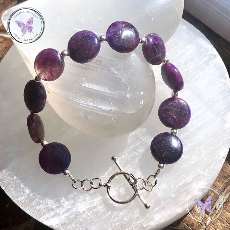 Lepidolite Coin Bracelet with Silver Toggle Clasp